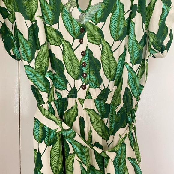 Hell Bunny Green Palm Leaf Rainforest Jumpsuit - Picture 9 of 10